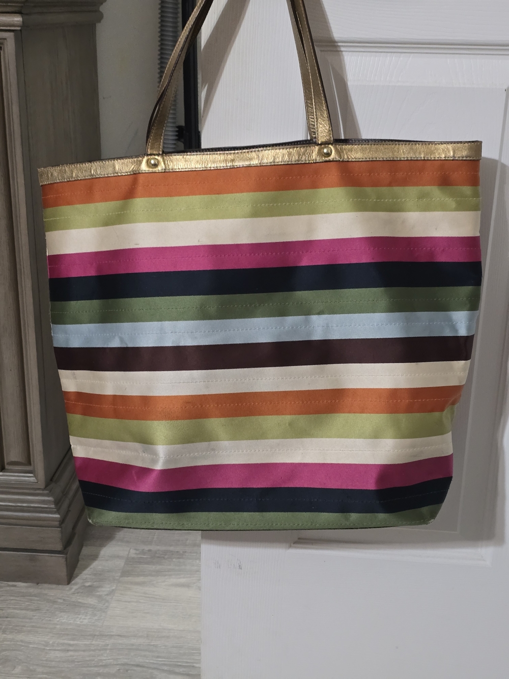 Coach Multicolor Striped Tote Bag with Gold Trim - Picture 5 of 9